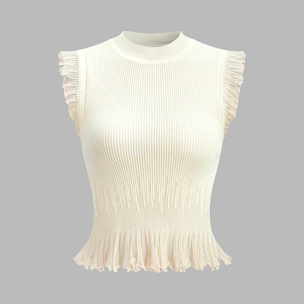 Commense Dusty Blue Ribbed Knit Ruffle Top - Picture 3 of 5